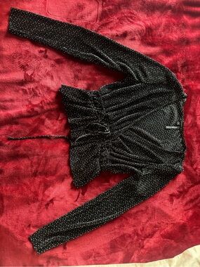 Dynamite Black Sparkle Long-Sleeve Peplum Blouse